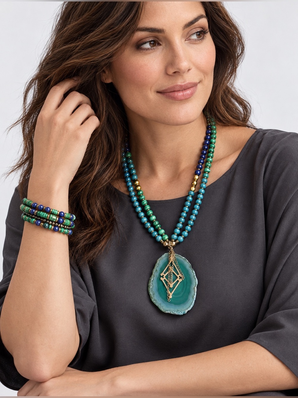 Silpada Elegant Turquoise and Blue Beaded Necklace and Bracelet Set